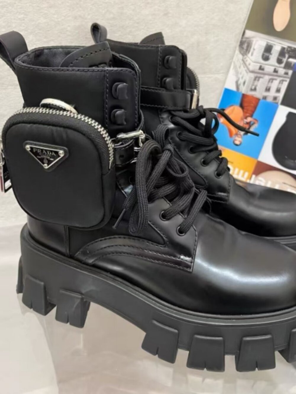 Prada Black Lug-Sole Platform Boots - Picture 2 of 4